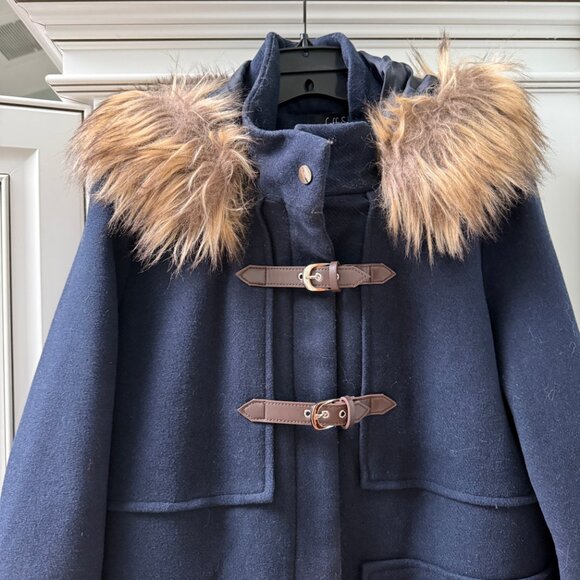 CoffeeShop Emmalise Faux Fur Lined Hood Wool Toggle Coat, Size Large, Navy - Picture 6 of 14